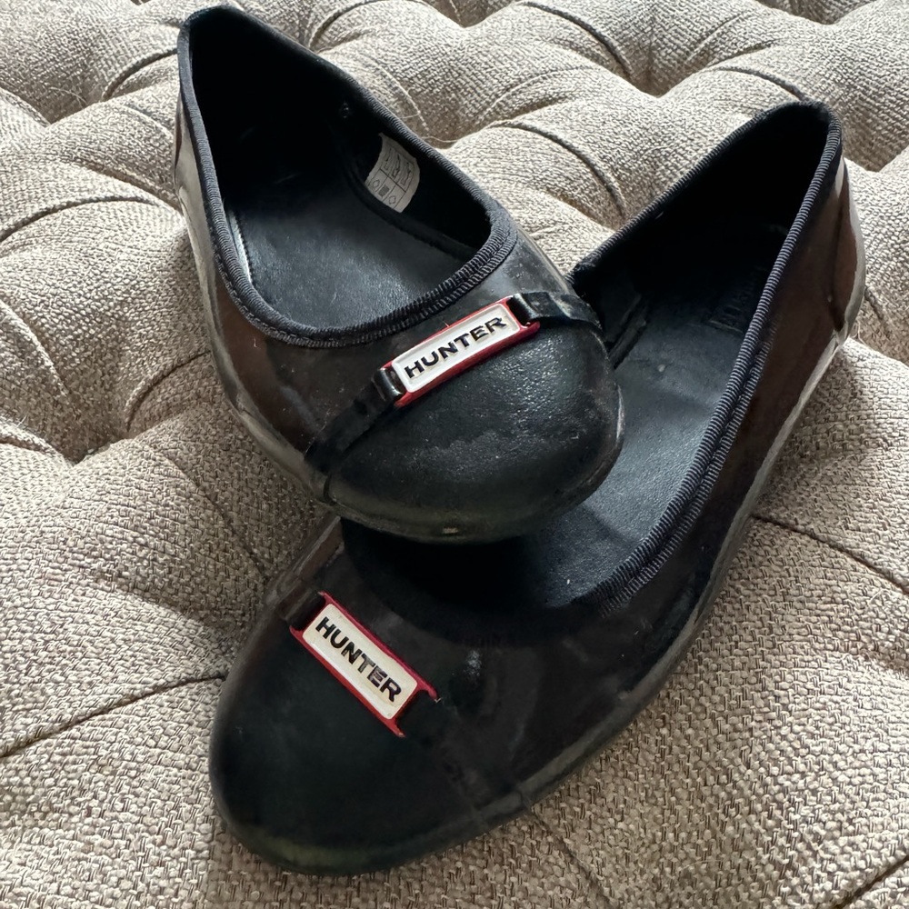 Hunter Black/brown Rubber Logo Ballet Flats sz 8